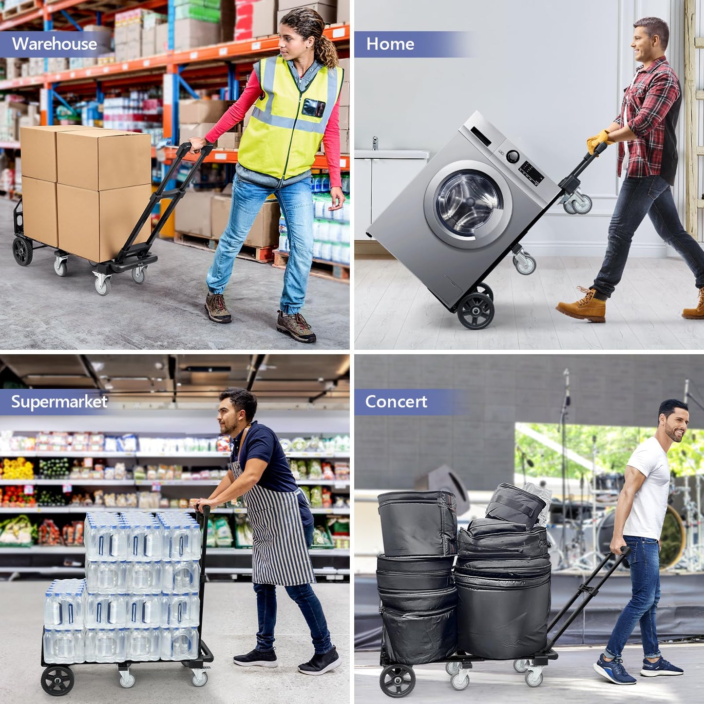 KEDSUM 3-in-1 Convertible Dolly Cart with Wheels, 600LBS Heavy Duty Hand Truck Dolly, Hand Truck with Adjustable Handle Angle & Expandable Base for Home,Warehouses,Dorm, 6-Wheel Design with Brakes