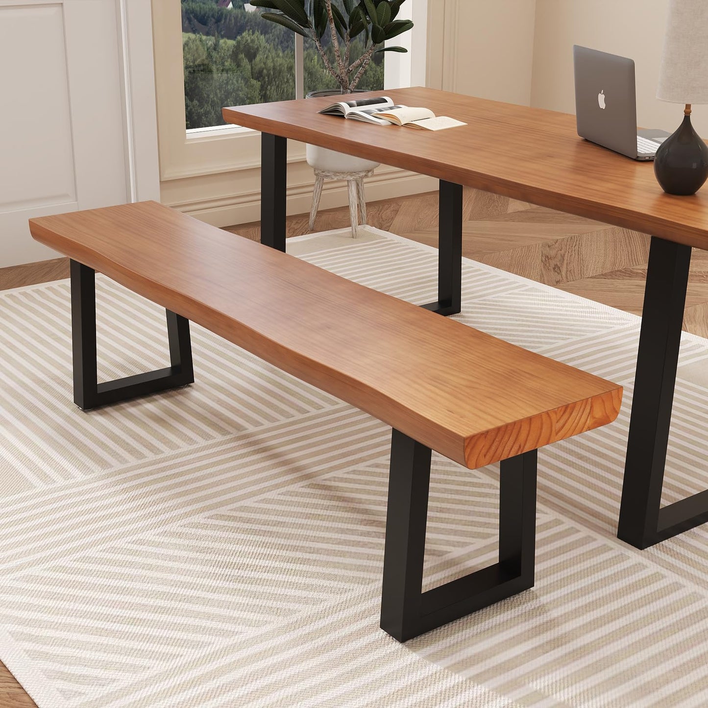 tiedingdingjiaju 31.5in Light Brown Solid Wood Bench with Sturdy Metal Legs - Versatile Dining/Entryway Bench for Living Room, Home Office & Dining Room | Multi Size Options