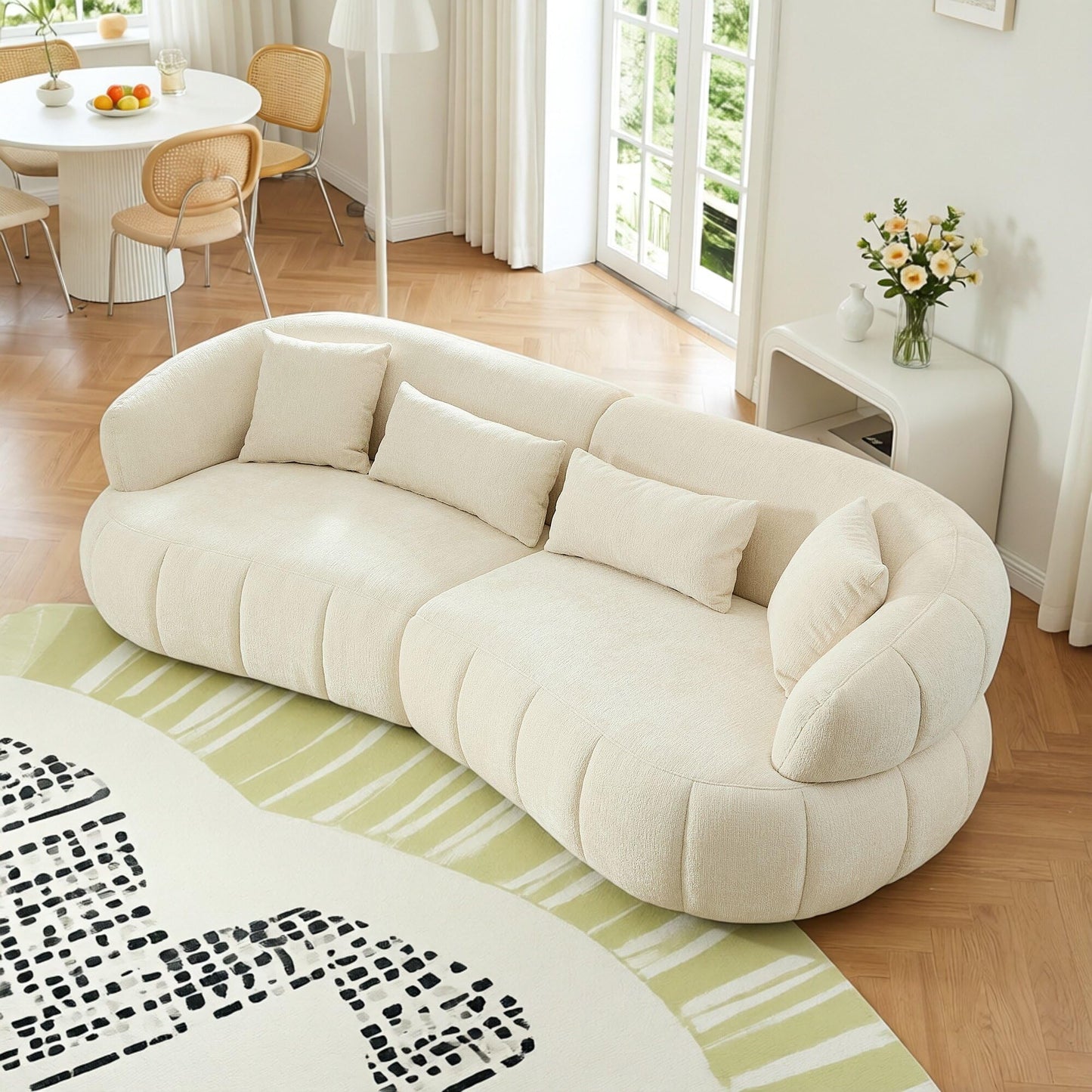 BBTJOINT Loveseat Sofa Set, Channel Tufted Chenille Upholstered,Curved Bubble Design, Modern Living Room Couch (Beige)