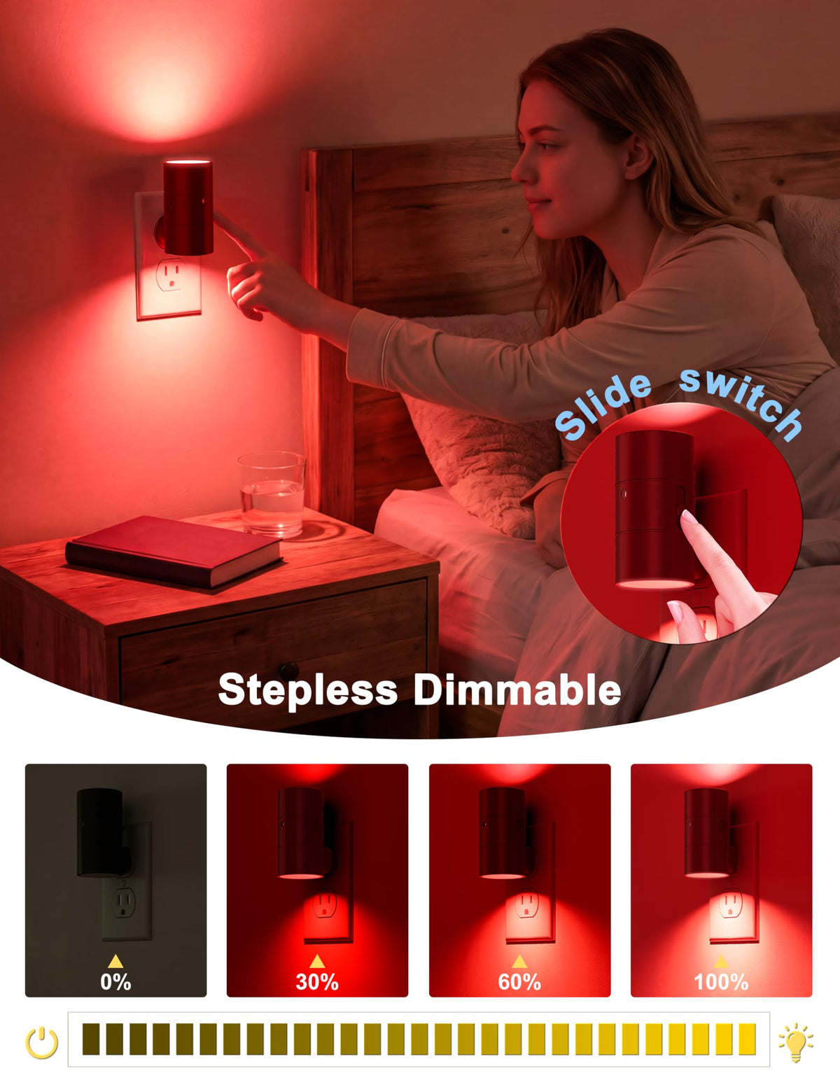 VOLISUN Red Night Light Plug into Wall, LED Night Lights with Light Sensor, Sleep Aid Red, Dimmable Night Light for Christmas, Holiday Decor, Hallway, Bedroom, 2 Pack