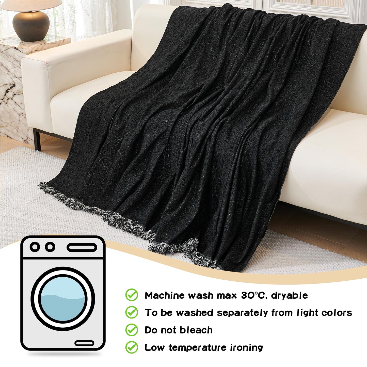 MYSKY HOME Couch Cover for Sectional Sofa, 2 Pieces Chenille Couch Covers for L Shape Sofa Cover, Furniture Protector for Pets, Kids, Sofa Slipcover for 3-4 Cushion Couch (71"x118"+91"x134", Black)