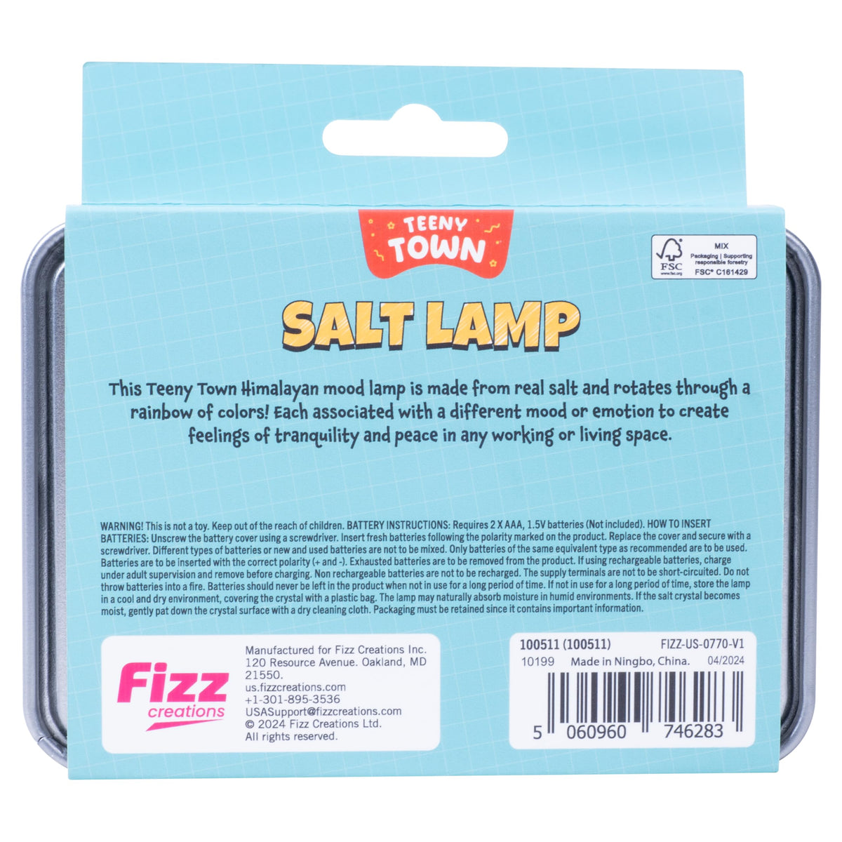 Fizz Creations Teeny Town Miniature Himalayan Salt Lamp – Battery-Operated LED Mood Light with Carry Case – Ideal for Desktops, Coffee Tables, and Small Spaces – Natural Orange Glow