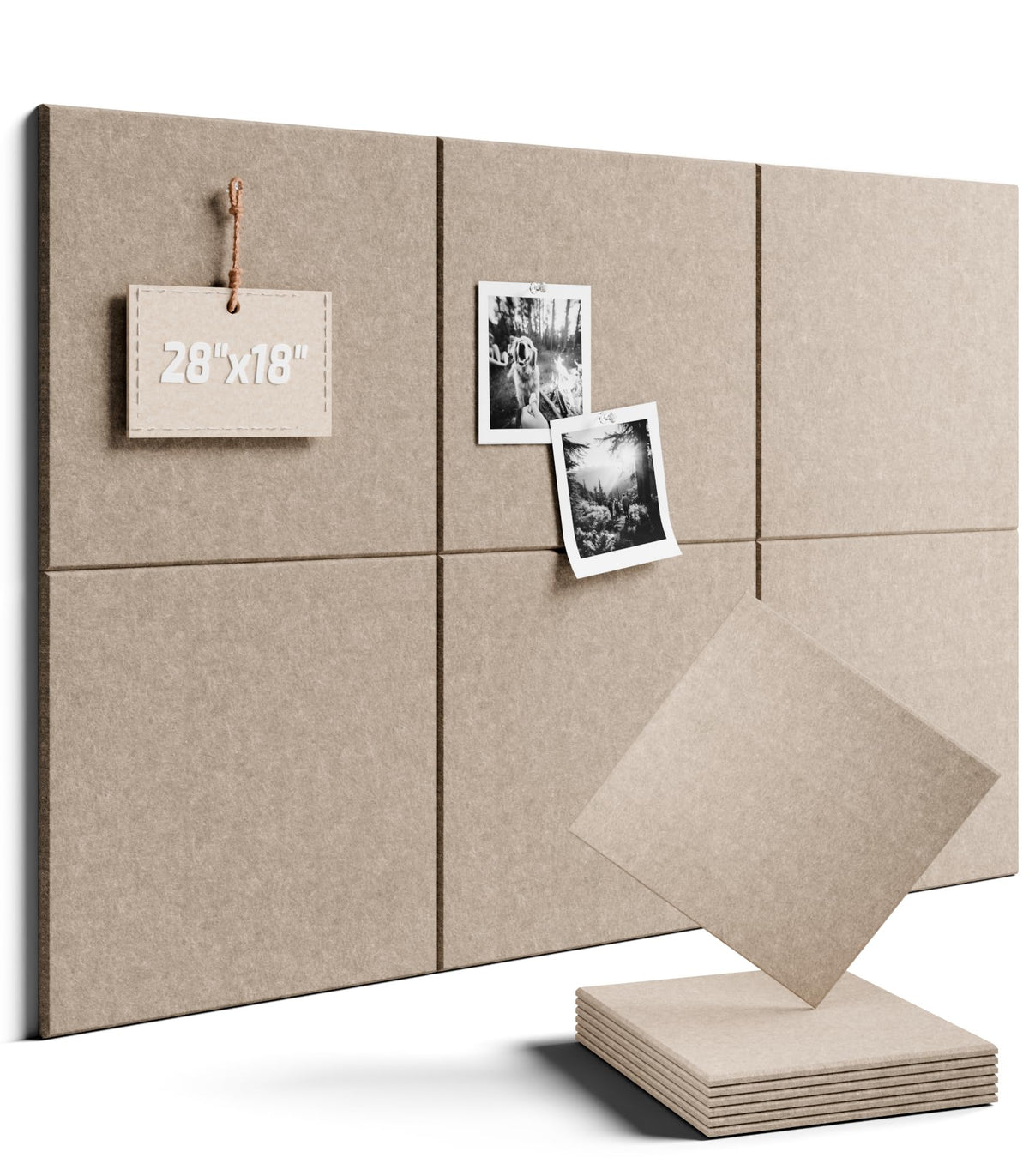 Felt Bulletin Board Tiles -28"x18" Cork Board Alternative for Office Decor, Push Pin Board Wall Organizer 6-Pack -Taupe