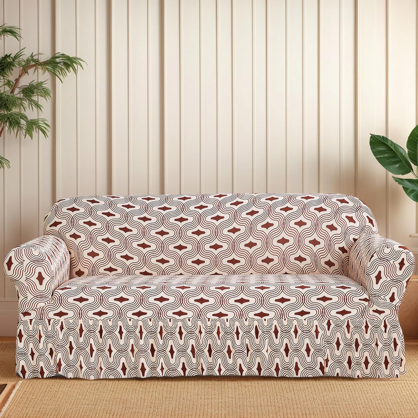 Ausing Printed Loveseat Slipcover Stretch Couch Cover with Skirt Bottom Easy Fitted Furniture Covers Universal Modern Sofa Protector Retro Wave(57”-73”)