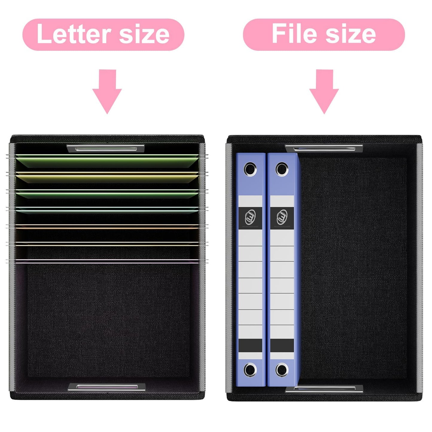 Huolewa File Organizer Box with Lid, Collapsible Leather File Folder Organizer for Office Document Storage, Filing Box with Plastic Slide for Letter/Legal Size Hanging Files, Pink
