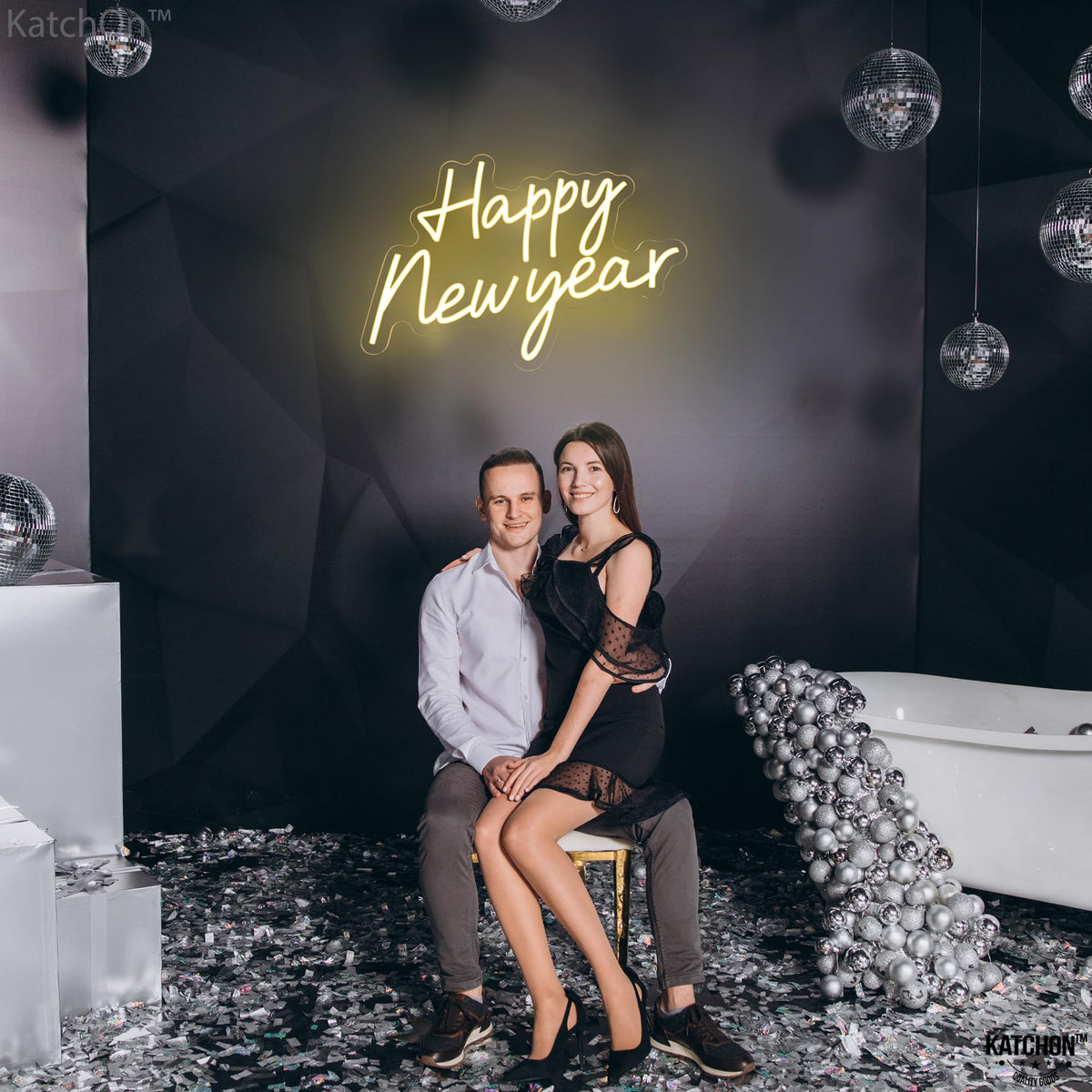 KatchOn, Happy New Year Neon Sign - 16x11 Inch | Happy New Year Led Neon Sign for New Years Decorations 2026 | NYE Lighted Sign, New Years Eve Party Supplies 2026 | New Year Light Up Sign