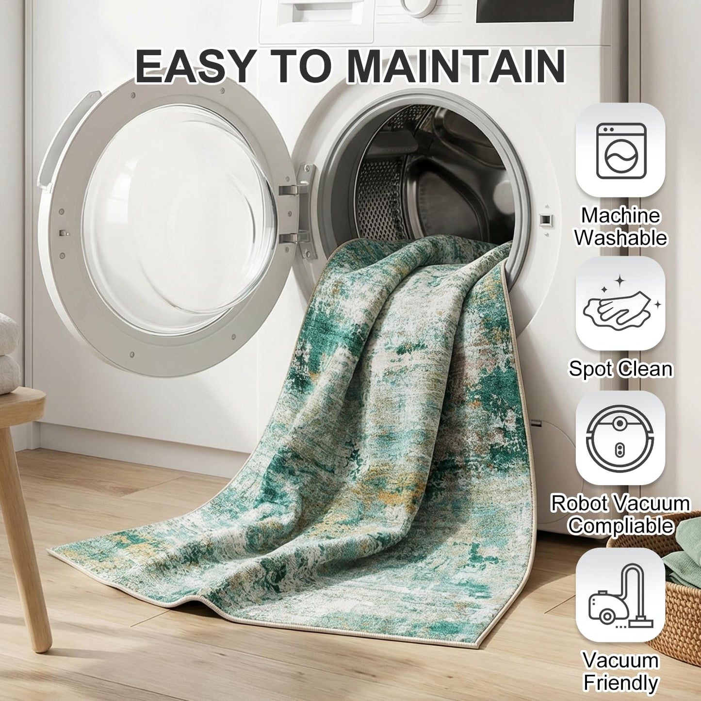 Cnythlis Water Resistant Area Rug Washable Pet Friendly Carpet for High Traffic Living Room Nursery Bedroom Foldable 0.26 Inch Abstract Thin Rugs with Silicone Backing, 5'x7', Sage Green
