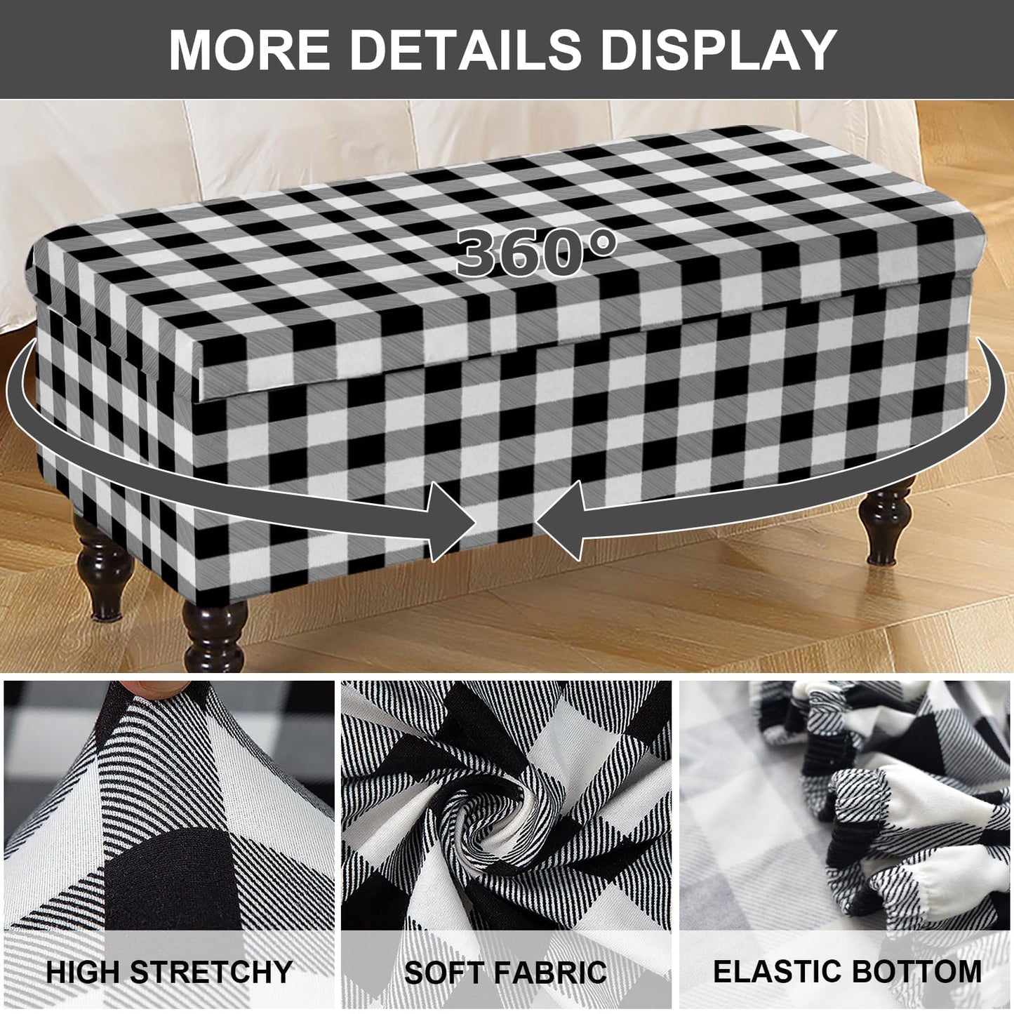 Eco-Ancheng Storage Ottoman Cover Rectangle Ottoman Slipcover Folding Storage Bench Cover Footrest Stool Slipcover Footstool Furniture Protector with Nonslip Elastic Bottom for Living Room (Medium 05)