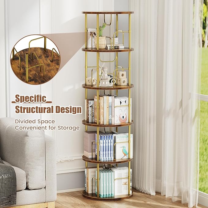 ALLSTAND 5 Tier Rotating Bookshelf, 360 ° Display Stackable Spinning Bookshelf