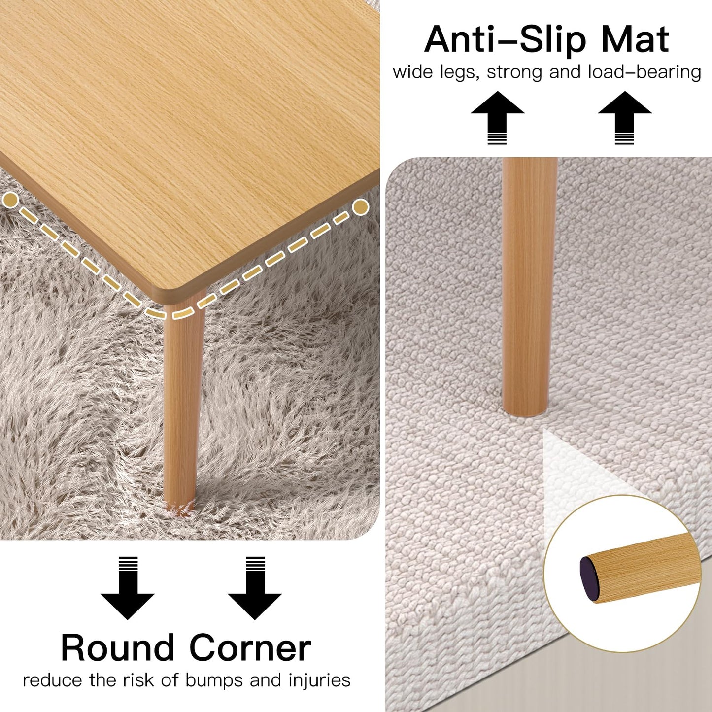 Coffee Table Low Table with 4 Solid Wood Leg, Floor Table Desk for Sitting on The Floor, Small Coffee Table for Small Space, Japanese Side Table for Living Room Apartment Home, Rectangle Brown