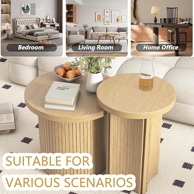 Set of 2 Nesting Coffee Tables Farmhouse, Round Coffee Tables Living Room