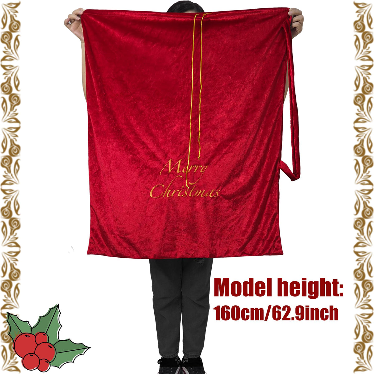 Large Velvet Santa Claus Christmas Sack with Drawstring, 29.5 x 35.5 Inch Gift Bags for Xmas Party Decor, Stocking Stuffers, and Holiday Gift Supplies (Red)