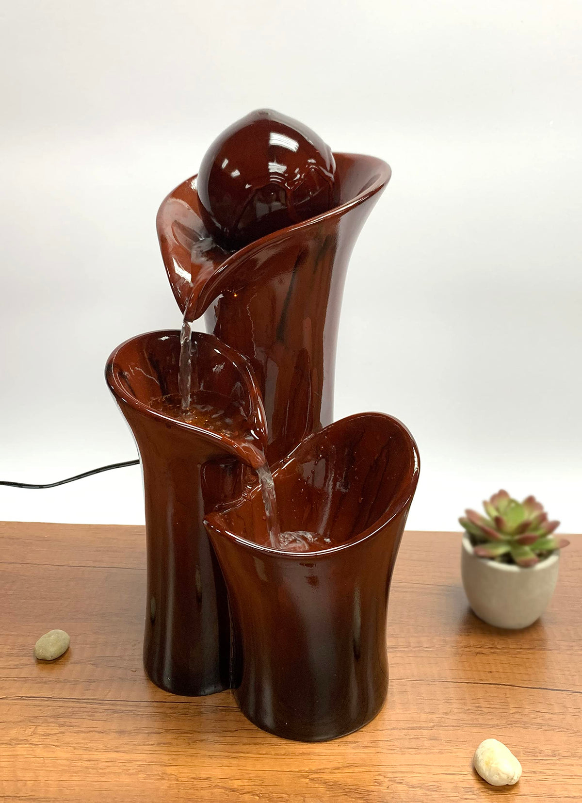 Nature's Mark 12.4" H Amber Ball Cascading Tabletop Water Fountain and LED Lights (Power Cord Attached)