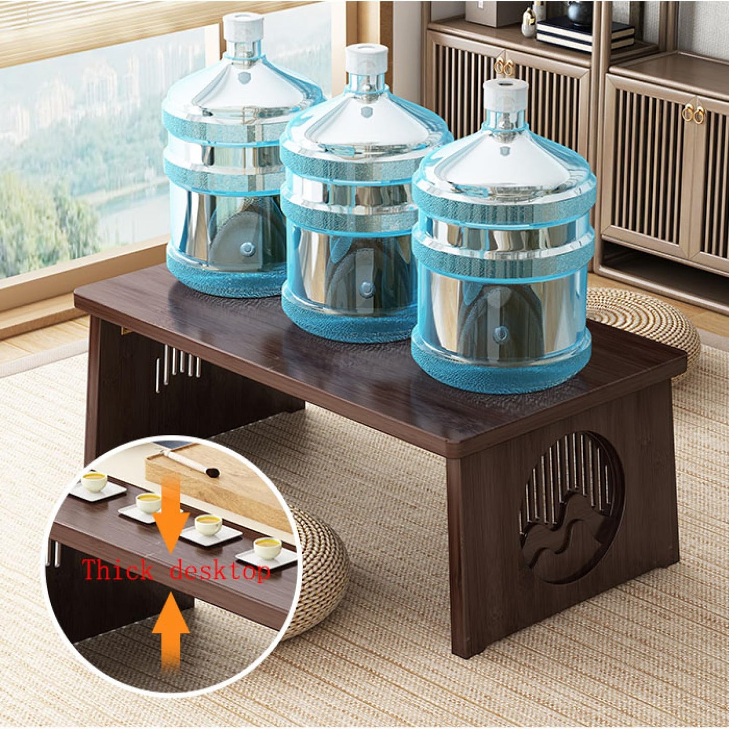 Japanese Floor Table Foldable Laptop Desk for Bed Breakfast Tray Zen Style Table for Tea & Coffee Antique Meditation Altar SpaceSaving Design