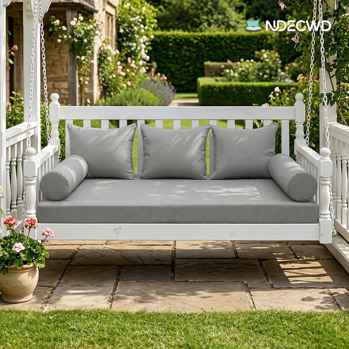 Twin Size Daybed Cushion Cover, Water-Repellent Porch Swing Mattress Cover (Fits 6" Depth), Heavy-Duty UV Resistant Patio Bed Protector with U-Shaped Zipper, Cover Only (Light Grey, 75 * 39 * 6in)