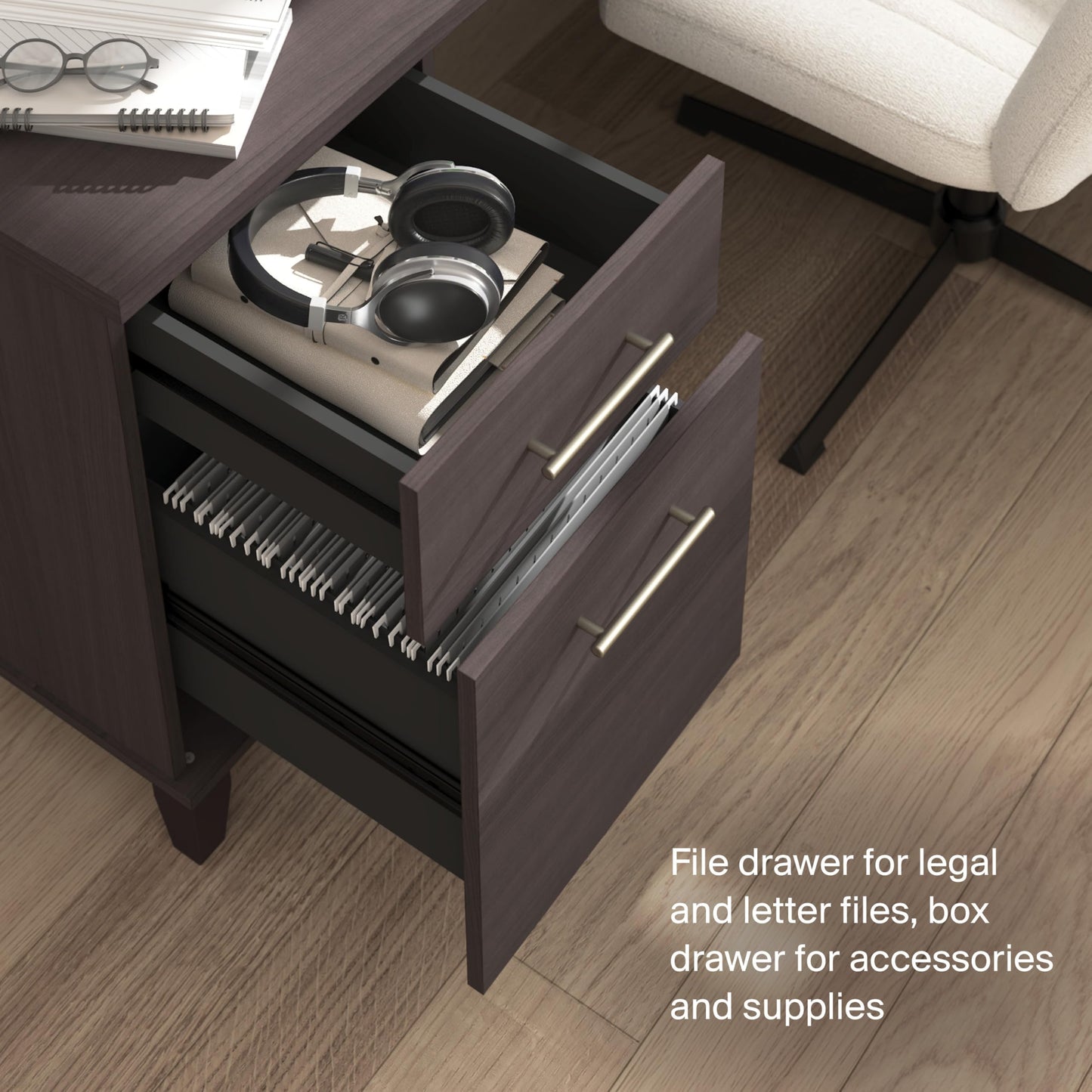 Bush Home 72-Inch Office Desk with Drawers and Hutch, Computer Desk with File and Box Drawers, Shelves and Storage Cabinet, Home Office Workstation, Somerset Collection, Storm Gray