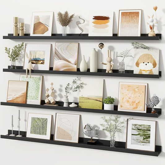 Fun Memories Picture Ledge Shelves Set of 4, 48 Inch Rustic Wall Mounted