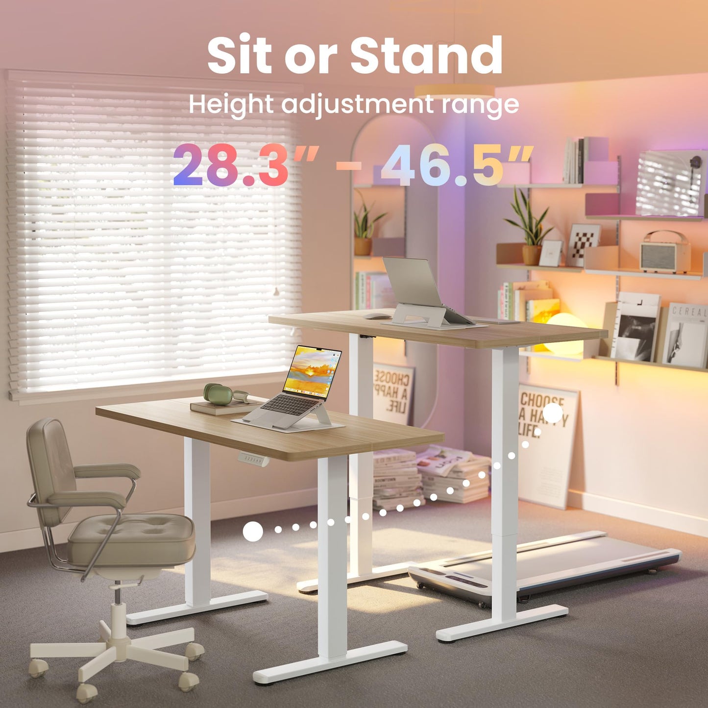 HUANUO Electric Standing Desk,48" x 24" Height Adjustable Desk, 4 Memory Height Settings, Sit to Stand Up Desk for Home Office, with Headphone Hook, Cable Manager, Natural