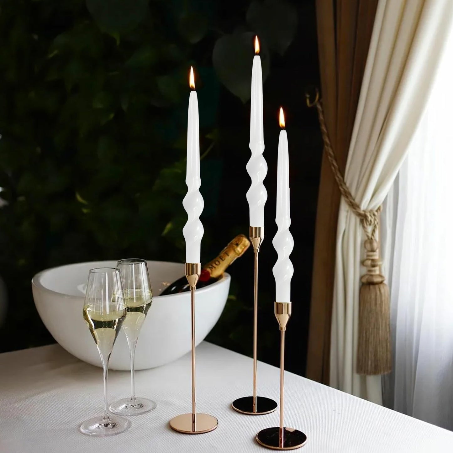 White Taper Candles Twisted Candles Sticks Long Spiral Candlesticks Unscented Candles Smokeless Candle for Wedding Party Dinner Home Decoration