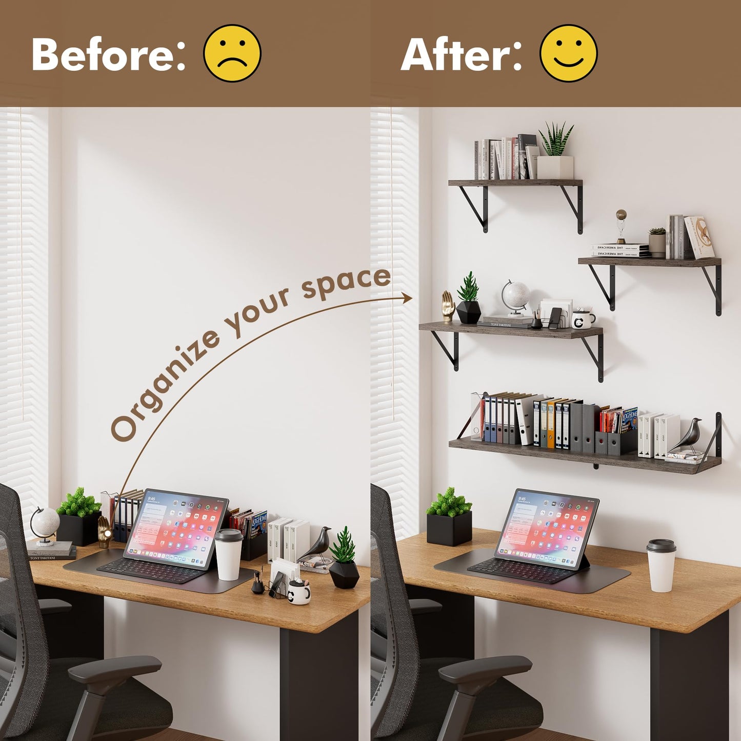 HausRegal Floating Shelves for Wall, 16W x 8D Wide Bookshelf with Brackets Set of 3, Wood Wall Mounted Shelves for Living Room, Kitchen, Bathroom, Bedroom and Decor Storage(Grey)