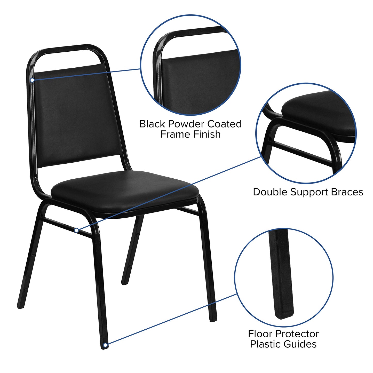 Flash Furniture Hercules Series Trapezoidal Vinyl Banquet and Event Chair, Commercial Event Chair with Padded Seat and Back, Black