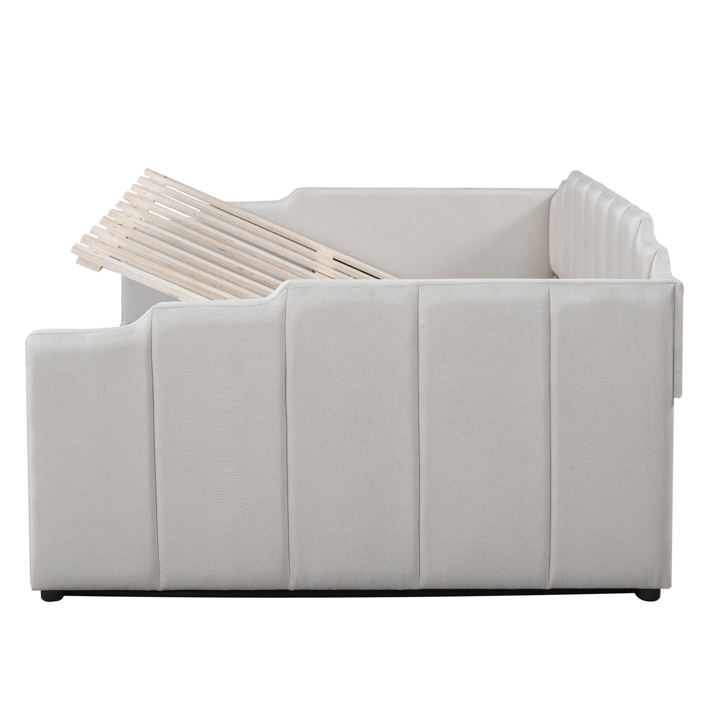 Merax Full Size Upholstered Daybed, Sofa Bed Frame with Underneath Storage, Space-Saving Corner Day Bed for Living Room Bedroom & Guest Room, No Box Spring Needed, Beige
