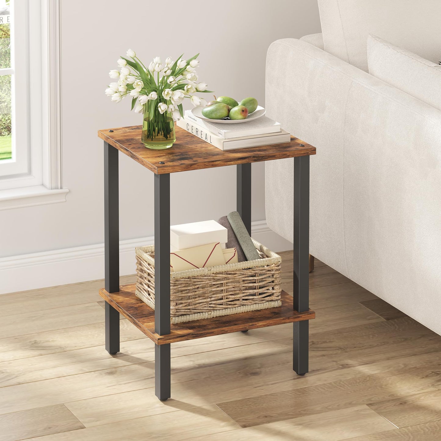 TUTOTAK End Table, Set of 2, Side Table, Nightstand, 2-Tier Storage Shelf, Sofa Table for Small Space, Living Room, Bed Room TB01BB035