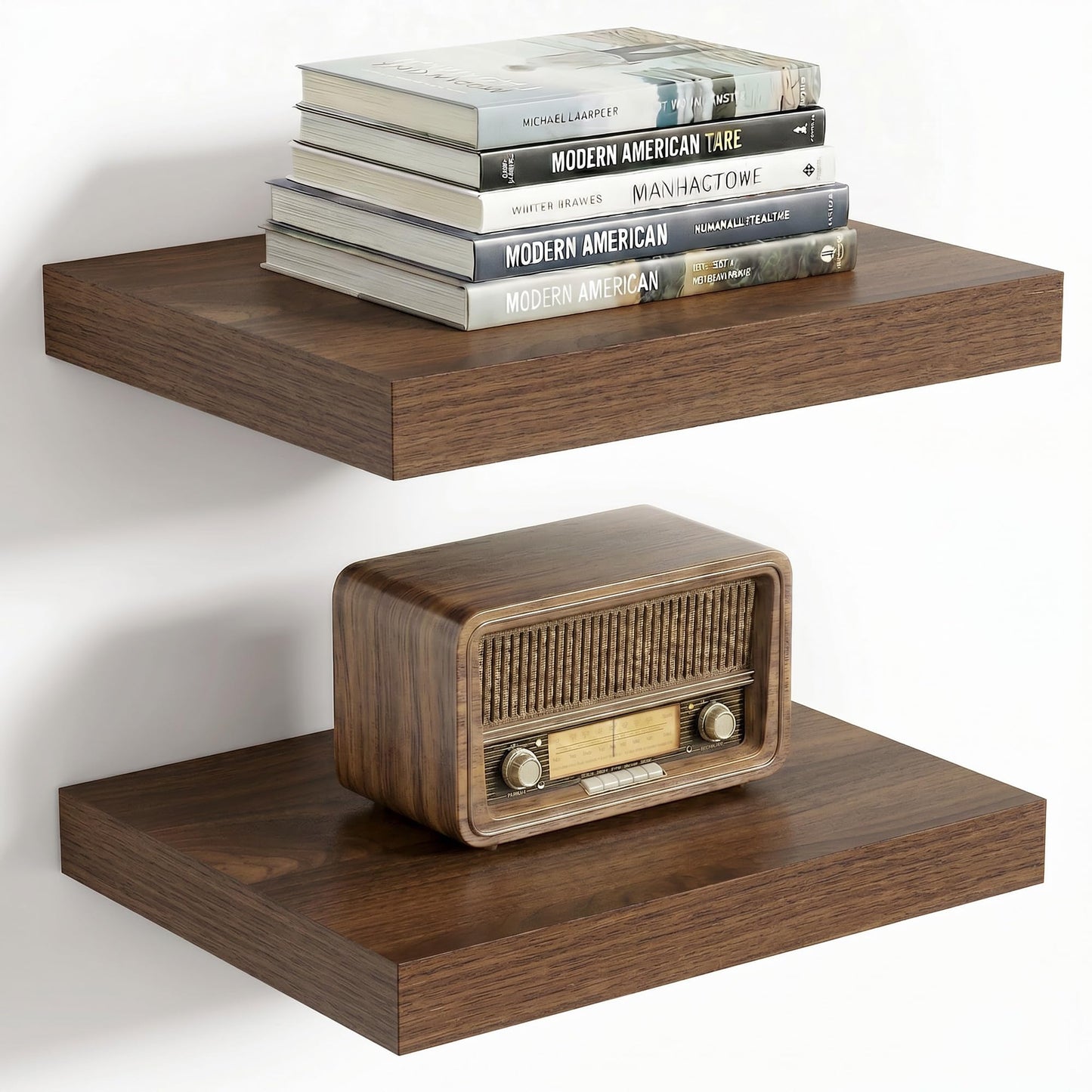 Vivelove 10.2 Inches Floating Shelves Wall Mounted, 10" Deep Wall Shelves for Bedroom, Bathroom, Living Room, Kitchen, Office, Home Decor, Modern Shelf, Set of 2, Walnut, 10.2x10.2x1.5