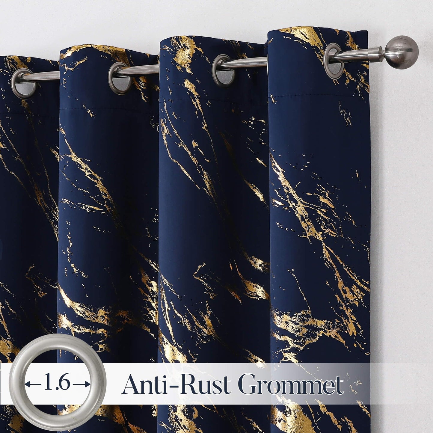 WUBODTI Navy Blue and Gold 100% Blackout Patterned Curtains 84 Inches Long 2 Panels, Gold Marble Printed Thermal Insulated Curtain Modern Abstract Drapes for Bedroom Living Room Dining Room
