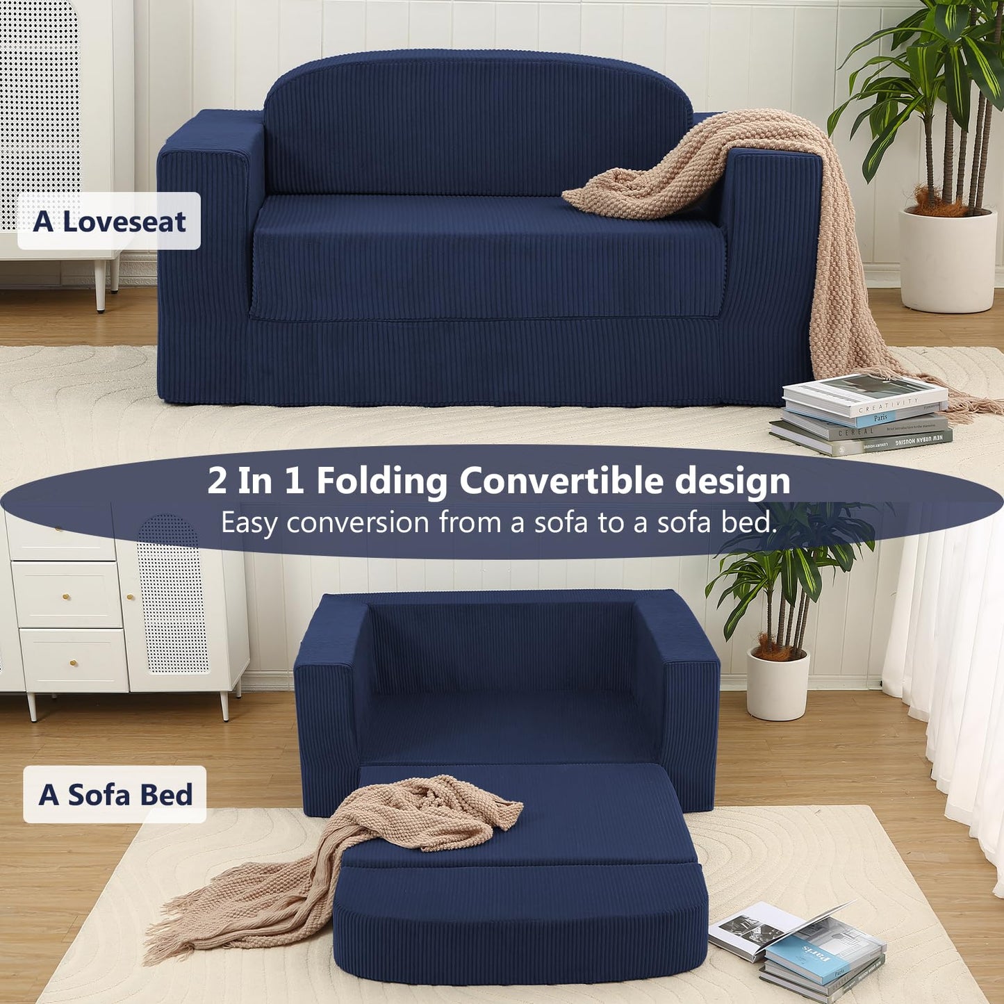 MeMoreCool Boneless Corduroy Loveseat & Sleeper – 2-in-1 Fold-Out Futon Couch Bed with High-Density Foam, Removable Washable Cover for Apartments, Guest Stays, Small Bedrooms