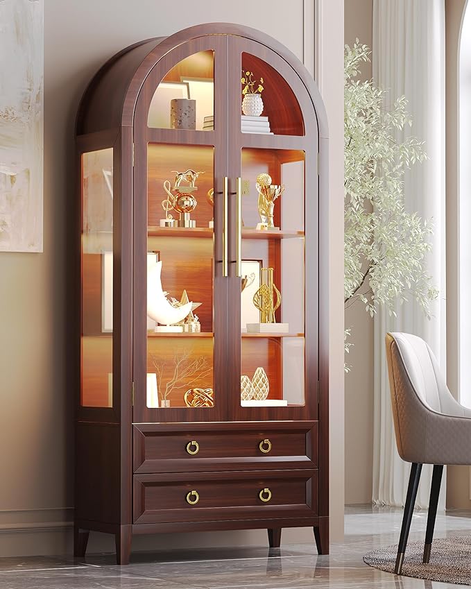 Vlsrka 71 Inch Arched Curio Cabinet