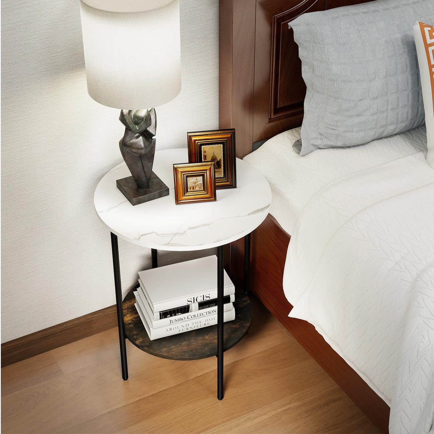 End Tables Living Room - Sturdy SideTable with Metal Frame, Modern Small Sofa & Bedside Table,Multi-Functional Round Coffee Table for Bedroom, Balcony, Sofa, Gym,Office
