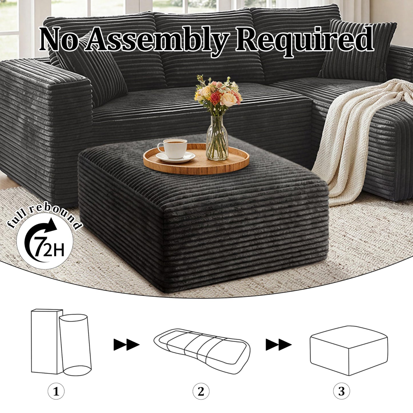 Corduroy Ottoman, Modern Boneless Cloud Foot Rest Foam Support, Oversized Modular Sectional Sofa Stool for Living Room, Bedroom & Small Spaces, No Assembly Required (Drak Gray, Ottoman)