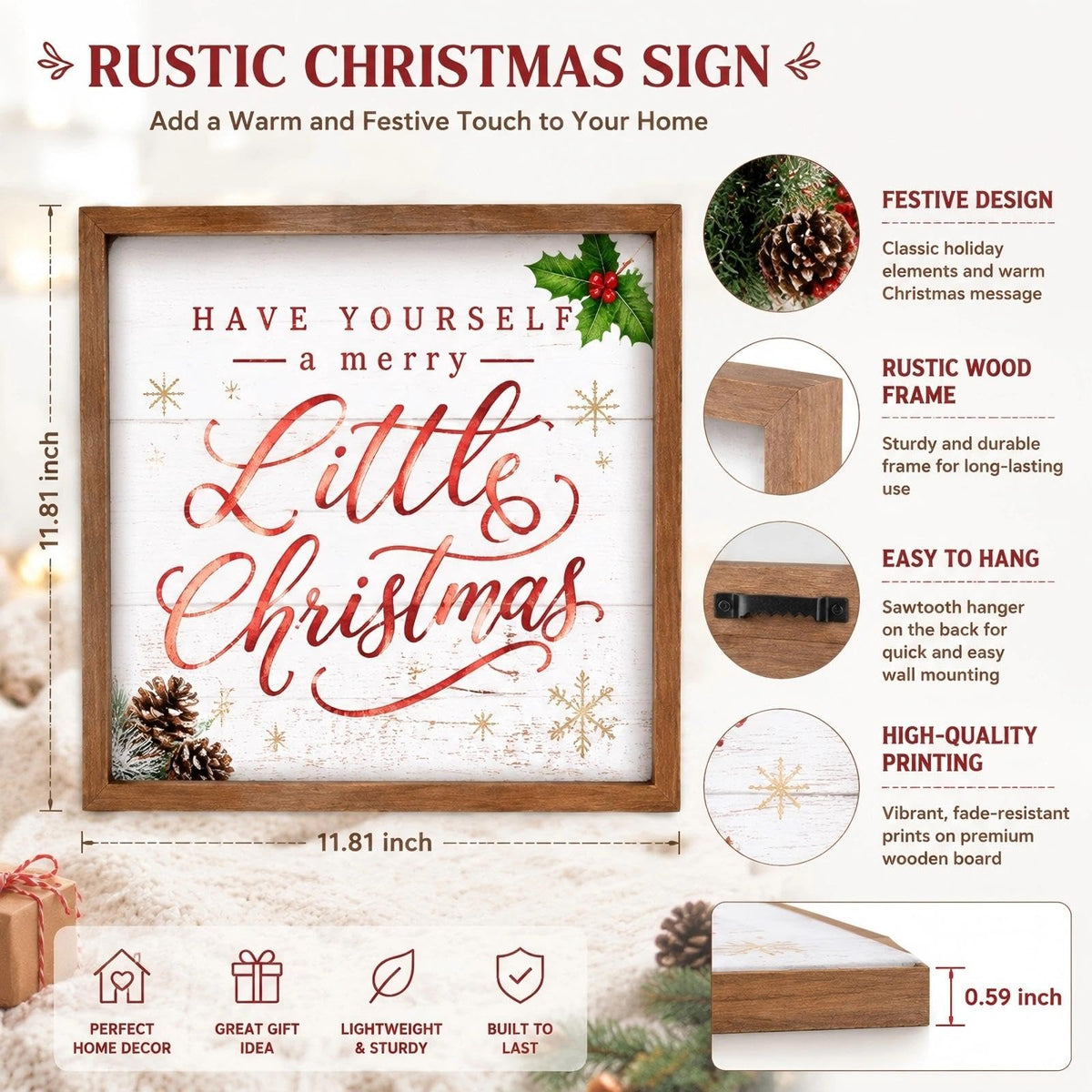 flangairy Have Yourself A Merry Little Christmas Sign, 11.8 Inch Wooden Xmas Wall Decor Art, Holiday Decorative Signage Table Shelf Mantel Bedroom Bathroom Rustic Farmhouse Decorations for Home Office