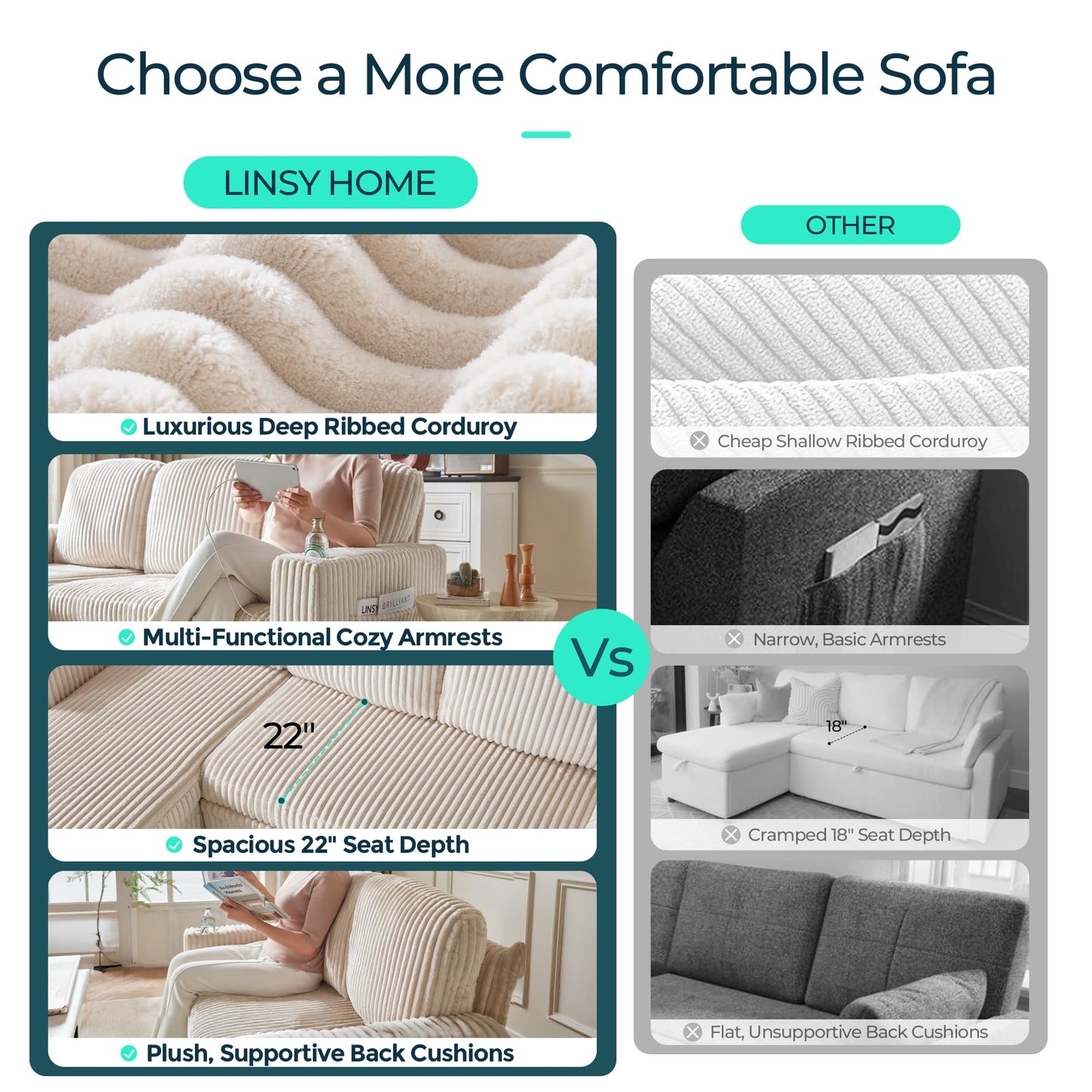 LINSY HOME Sectional Sleeper Sofa Pull Out Couches for Living Room (Beige, Sleeper Sofa 1) | Pull Out Sofa Bed, Storage, USB Charging, Cup Holders, Plush Corduroy
