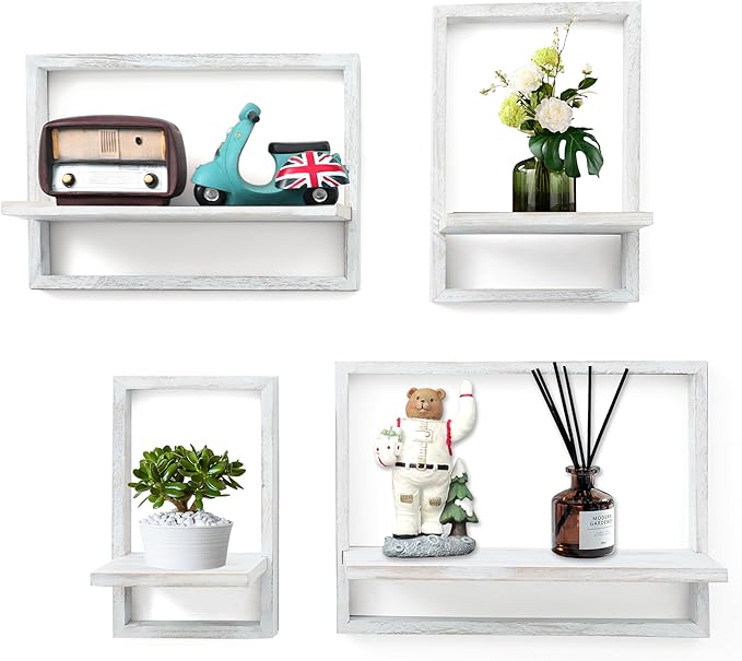 PHOENANCEE Square Floating Shelves, Framed Wall Shelf Decorative Set of 4