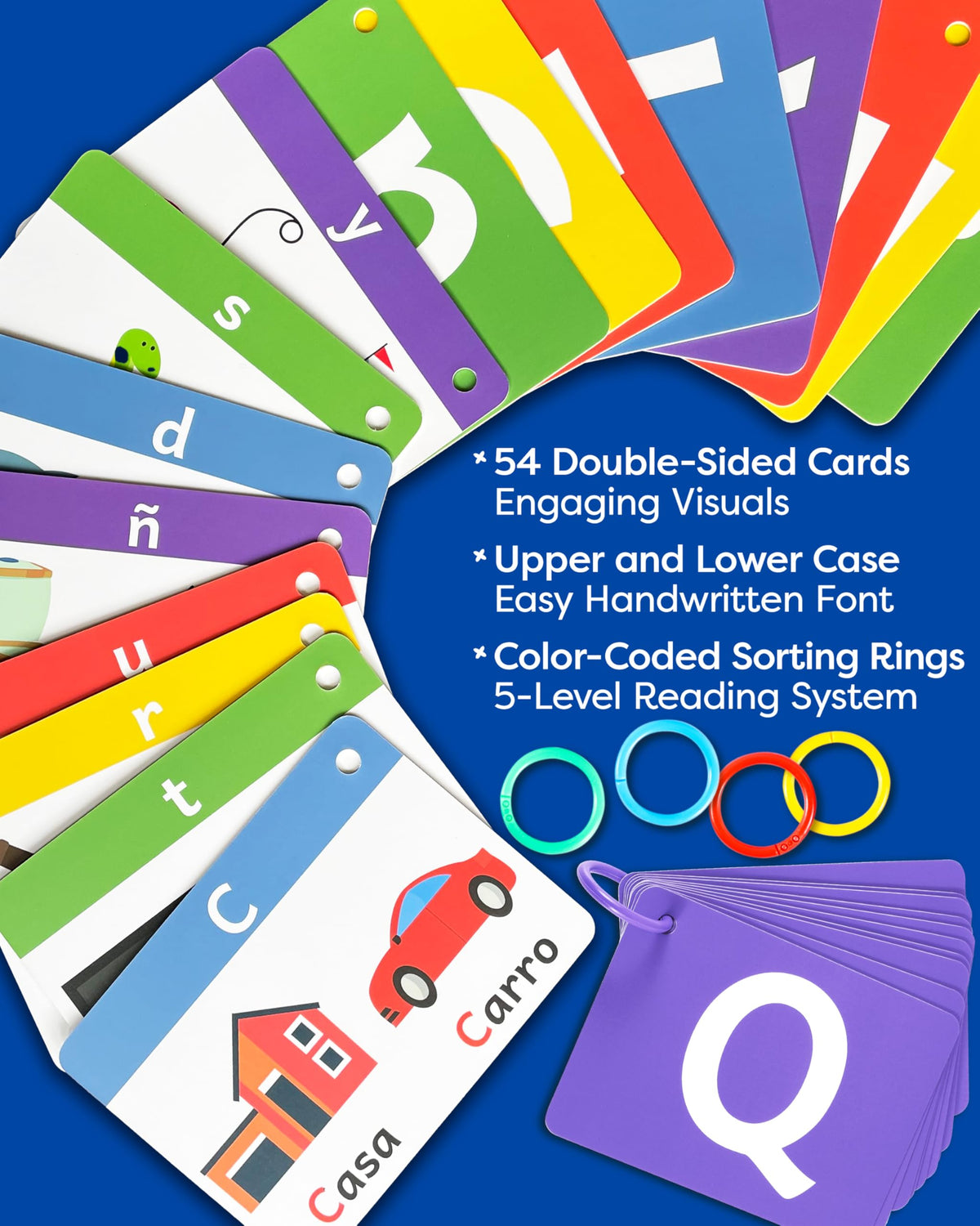 Spanish Alphabet Flash Cards - Thick ABC Flash Cards for Kids Ages 3-6 - Lowercase & Uppercase Letter Recognition Learning Game