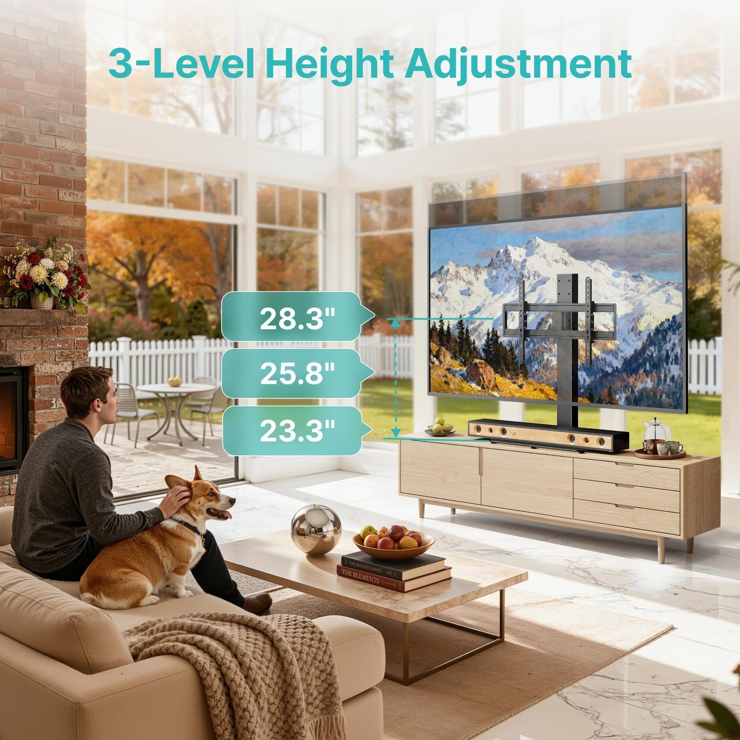 Pegzone Universal TV Stand Swivel with Power Outlet for 43-90'' TVs, Holds 154 lbs, Height Adjustable Large Table Top TV Stand, VESA MAX 600x400mm