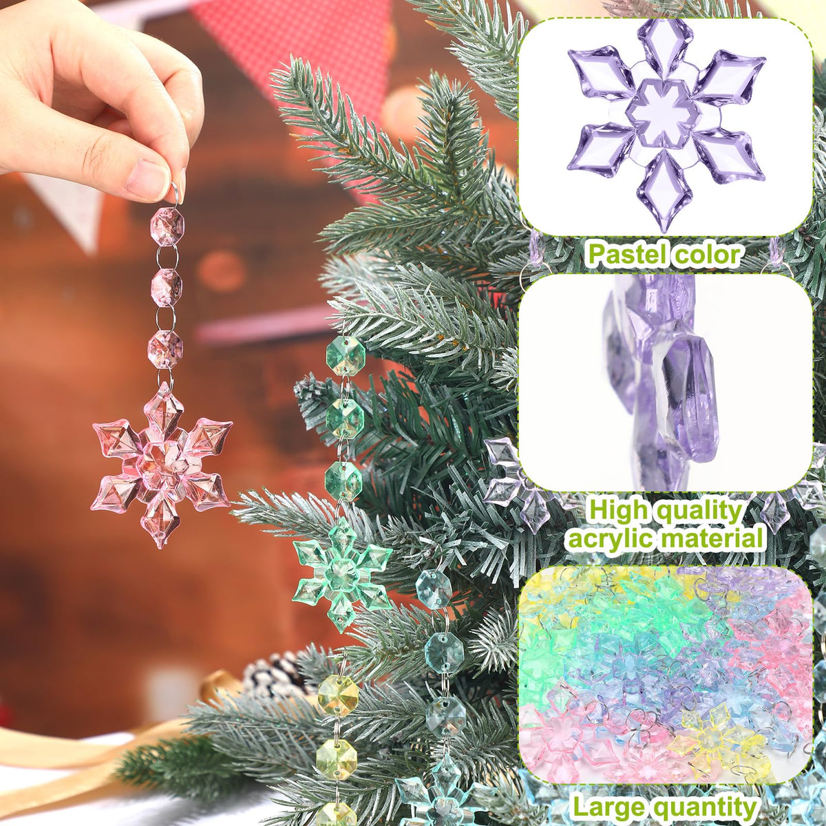 Simgoing 30 Pcs Christmas Pastel Crystal Snowflake Ornaments for Tree, Hanging Crystal Acrylic Snowflake Decoration Pendants for Winter Wonderland, Home Decor Holiday Party Supplies Favor Celebration