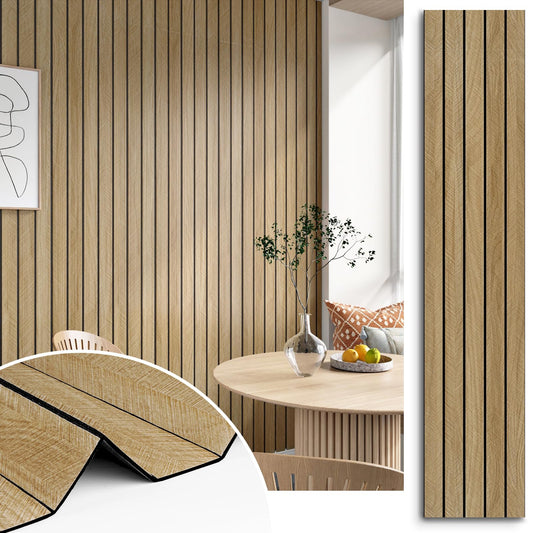 STICKEEP 3D Brown Wood Panels for Walls 118" x 11.8" Acoustic Slat Wall Paneling Peel and Stick Wood Panels Self Adhesive Flexible Wooden Slat Wallpaper for Bedroom Living Room Wall Decor Ceiling