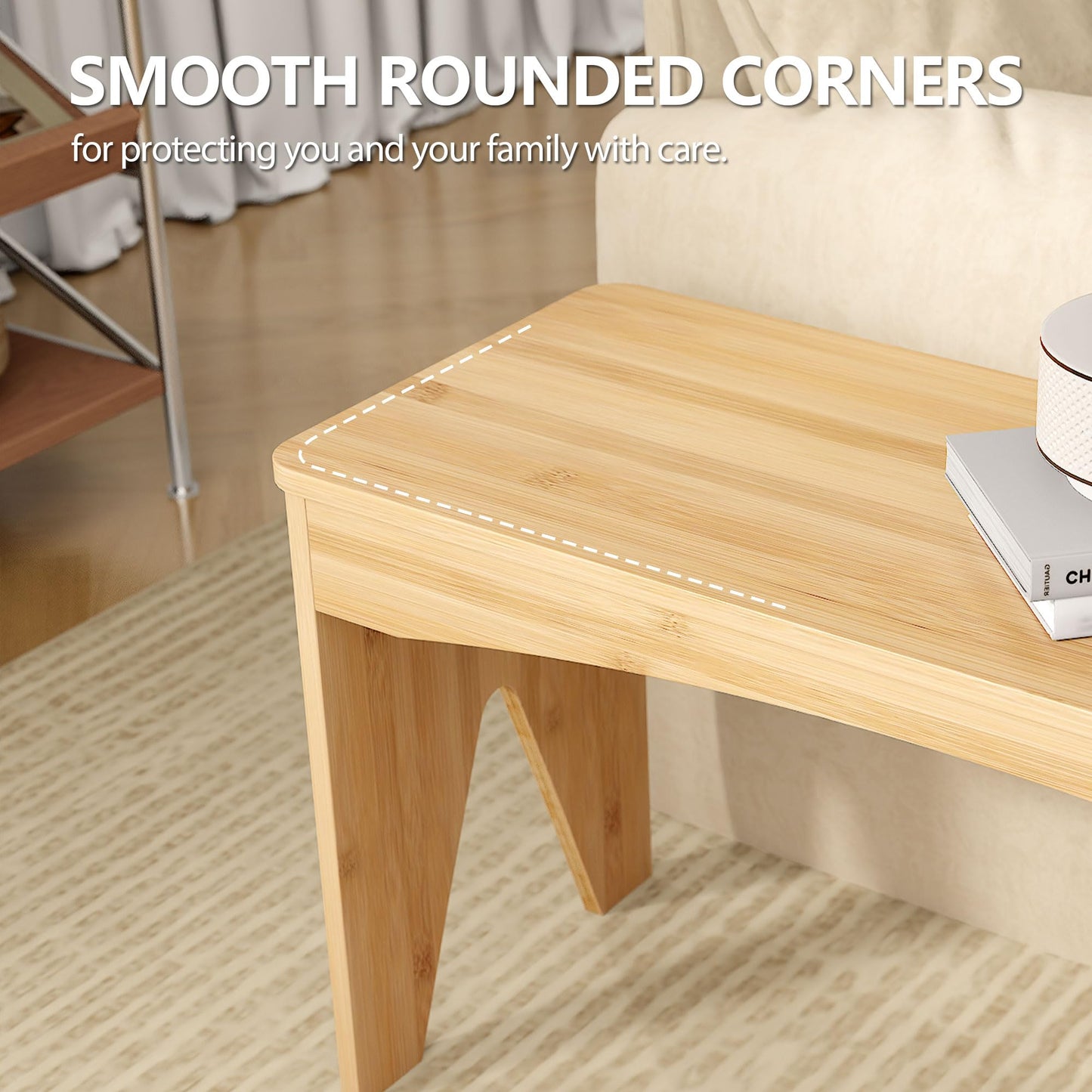 APRTAT Bamboo 35.4" Dining Room Bench, Long Indoor Shoe Bench Seat, Natural