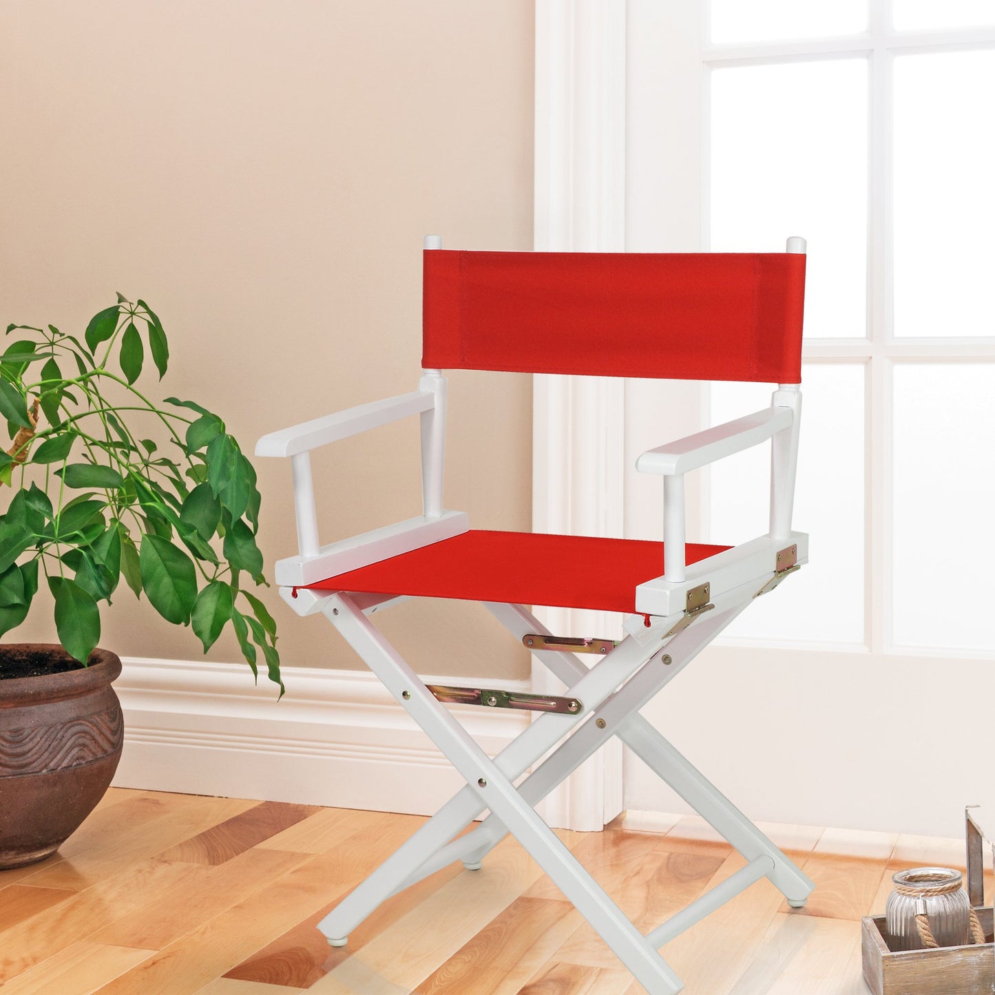 Casual Home 18" Director's Chair White Frame with Red Canvas