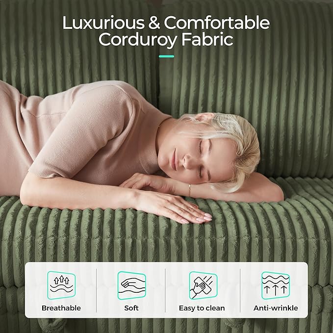 LINSY HOME Sectional Sofa with Pull Out Bed, 7 Seats Corduroy Reversible