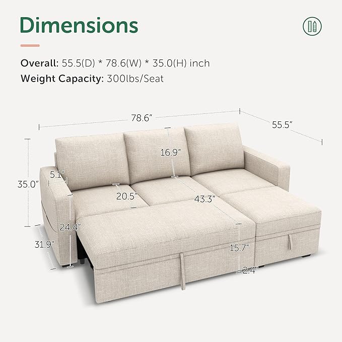 HONBAY Modular Sectional Sleeper Sofa