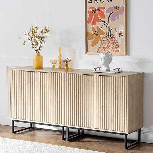 EYYTHUNG Fluted Storage Cabinet Set of 2, Sideboard Buffet Cabinet Modern