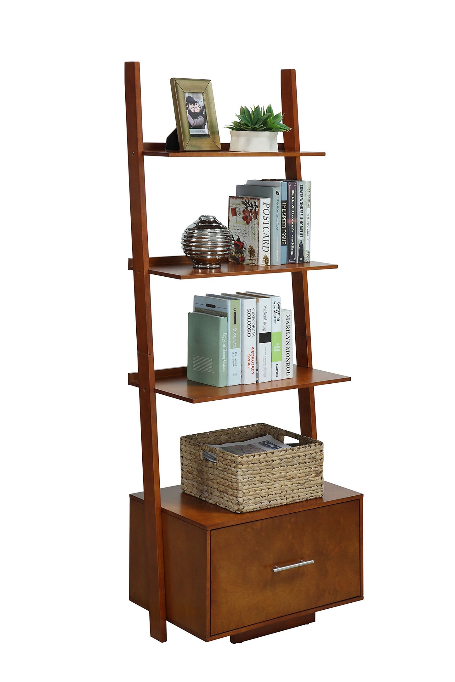 Convenience Concepts American Heritage Ladder Bookcase with File Drawer, Cherry