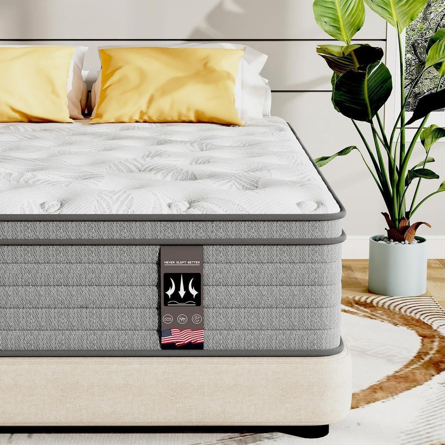 6V-Sermmoo California King Mattress, 14 Inch Hybrid California King Size Mattress in a Box, Pocket Spring and Memory Foam, Motion Isolation, Edge Support, Medium Firm, CertiPUR-US