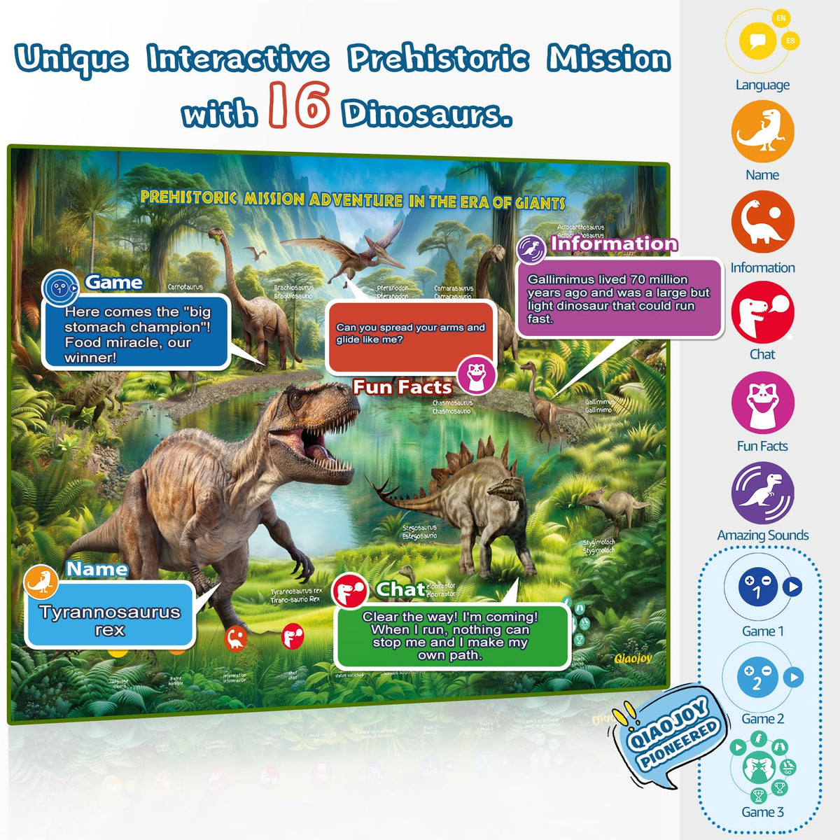 Interactive Dinosaur Toys Learning Poster, Dinosaur Talking Poster, Bilingual Dinosaur Talking Educational Children Toy with Sound Effects, Dinosaur Toys for Ages 3-12, Best Dinosaur Party Gift