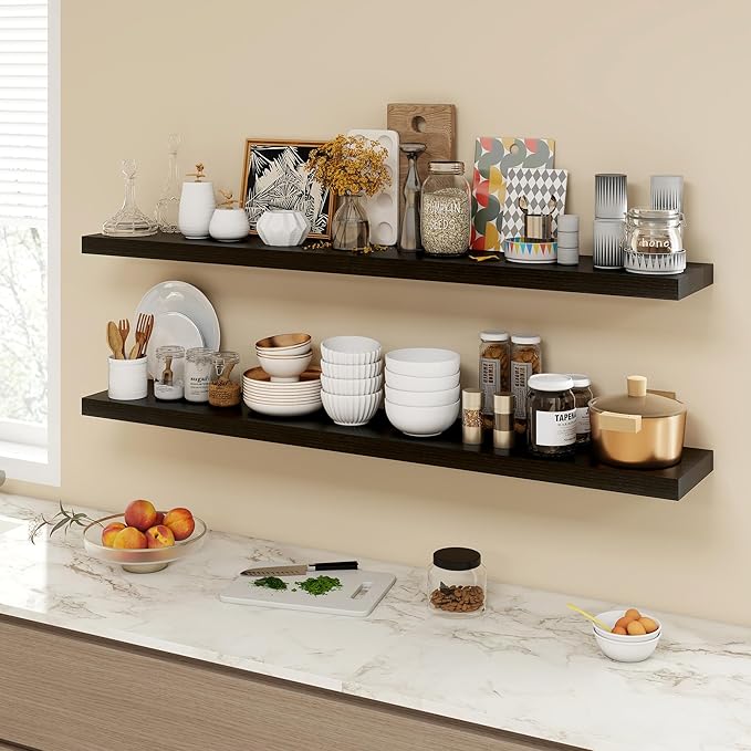 Acovy 55 Inch Floating Shelves, 9.3" Deep Floating Shelf Wall Mounted, Rustic
