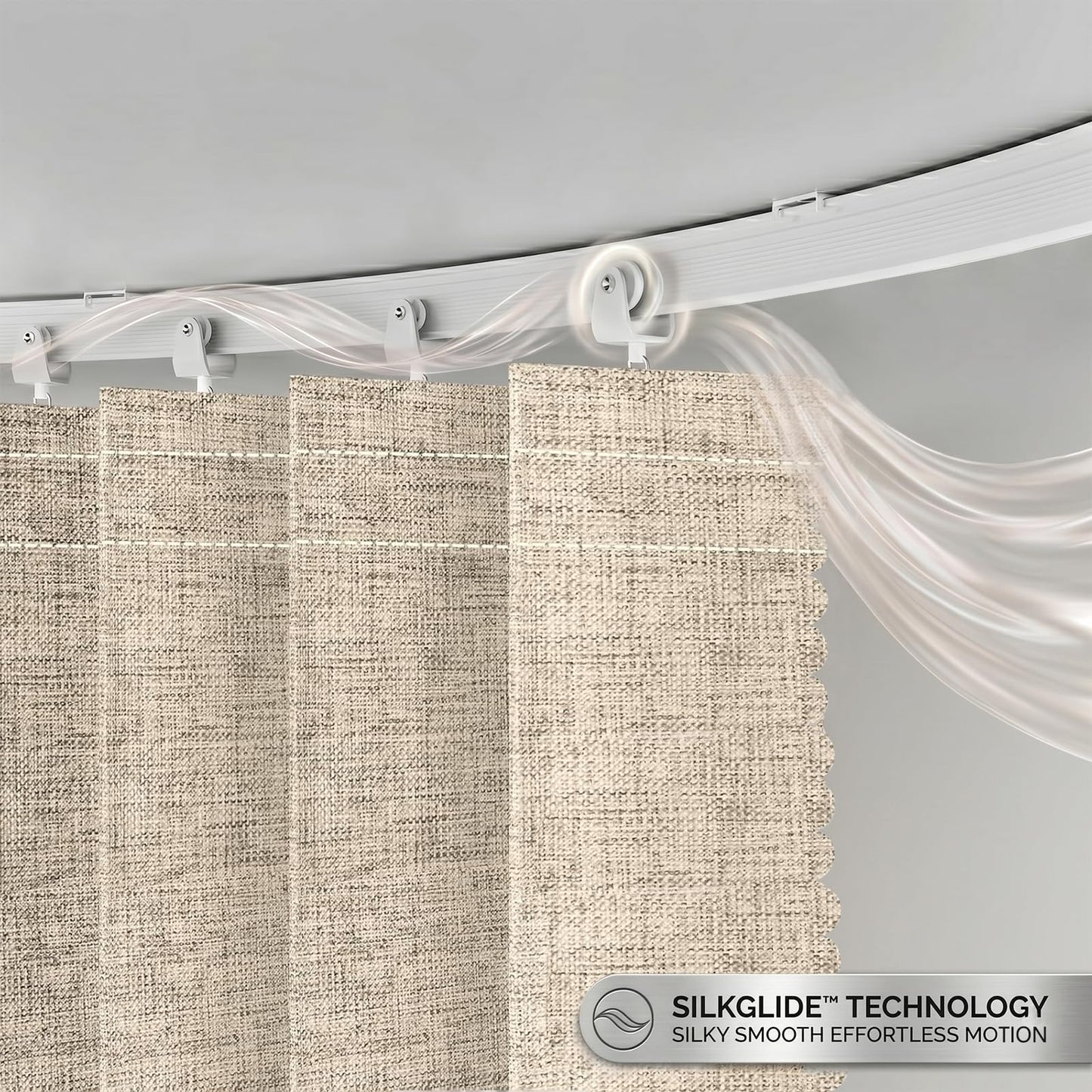 JILRON Accordion Folding Room Partition with Ceiling Track - Retractable Room Divider Curtain, Effortless Setup(Beige 100" W x 84" L-Pack of 1)